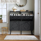 Nicetree Shoe Cabinet, Shoe Storage Cabinet for Entryway, Farmhouse Narrow Shoe Rack Cabinet with Metal Legs, Foyer, Hallway,4 Flip Drawers,Black