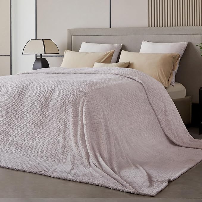 Oversized King Fleece Blanket 120x120 Inches, Seamless Soft Cozy 3D Jacquard Flannel Blanket 10'x10' Extra Large for Bed, Sofa, Couch, Travel & Camping, California King Throw, Taupe Leaf