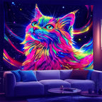 NYZE Cat Tapestry for Bedroom, Music Wall Tapestry, Party Decor Glow in the Dark Room Decor Tapestries, Cool Galaxy Planet Wall Hanging, Wall Hanging for Room Dorm 79in x 59in