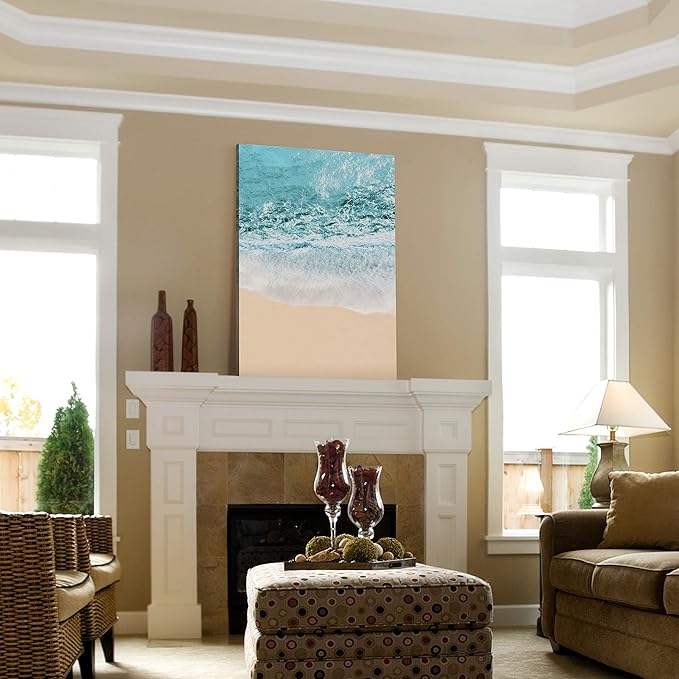 Renditions Gallery Canvas Nature Wall Art Modern Paintings Decorations Blue Sandy Beach Ocean Romantic Wall Hanging Artwork Prints for Bedroom Living Room Office Kitchen - 12"x18" LT06