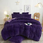 XeGe Plush Shaggy Duvet Cover Set, Luxury Ultra Soft Crystal Velvet Fluffy Furry Bedding Sets 3 Pieces(1 Faux Fur Fuzzy Comforter Cover + 2 Faux Fur Throw Pillow Shams), Zipper Closure (King, Purple)