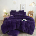 XeGe Plush Shaggy Duvet Cover Set, Luxury Ultra Soft Crystal Velvet Fluffy Furry Bed Set 2 Pieces(1 Faux Fur Fuzzy Comforter Cover + 1 Faux Fur Throw Pillow Case), Zipper Closure (Twin, Purple)