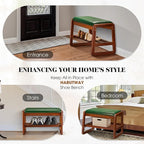 HABUTWAY Solid Wood Shoe Rack, Entryway Shoe Bench with Cushion, 2 Tier Shoes Organizer for Entryway, Hallway, Living Room-(Green,21.65"-S)