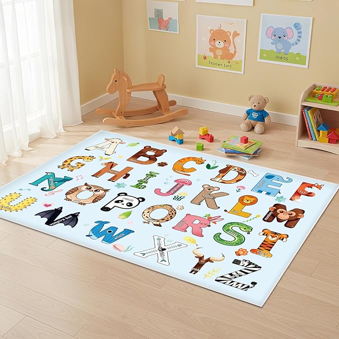 Baby Play Mat, ABC Rug for Kids Playroom, Non Slip Washable Toddler Floor Mat, Alphabet Numbers Colors Learning Classroom Rug for Nursery or Preschool, 3x5 ft
