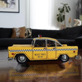 Retro Handmade Yellow NYC Classic Checkered Taxi Cab Model 11" L New York City Taxi Model Hand Made Metal Collectible Vehicle Model for Showcase Decor