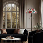 Tiffany Floor Lamp, 16" Stained Glass Maple Leaf Shade with Antique Bronze Base, 2-Light E26 Pull Chain Standing Reading Light for Living Room Bedroom16x16x64 Inches (White Maple Leaf)