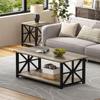 GreenForest Coffee Table for Living Room with Round Corners Farmhouse Style Center Table with Storage Shelf 39 Inch Space Saving Easy Assembly Gray Wash | for Living Room, Farmhouse Style, Space Saving, Easy Assembly