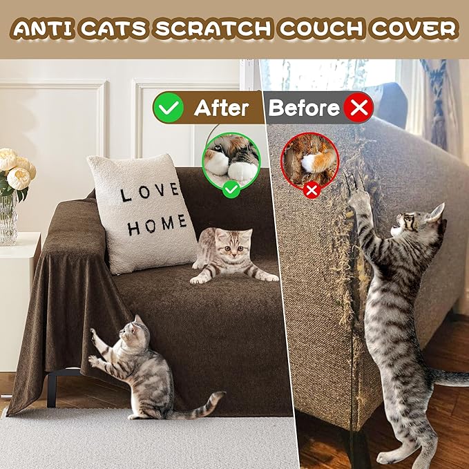 MYSKY HOME Couch Cover, Sofa Covers Washable, Sofa Slipcovers for 3 Cushion Couch Sofa, Pet Friendly Dog Couch Cover Furniture Protector Cover Non Slip Cover, 71"x 134", Brown