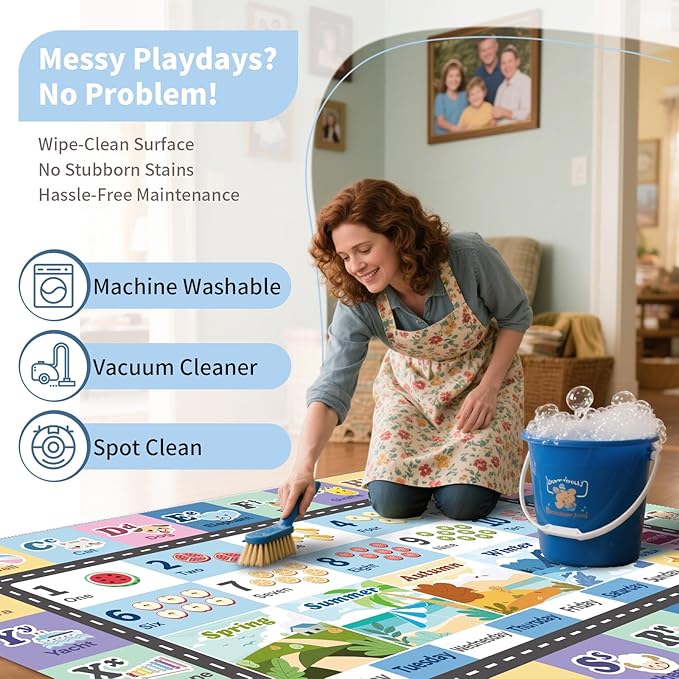 Kids ABC Rug for Playroom, Classroom Alphabet Area Carpet Playmat,Washable Toddler Mat for Baby Room,Play Room,Bedroom,Floor,Nursery (Blue,6'x9')