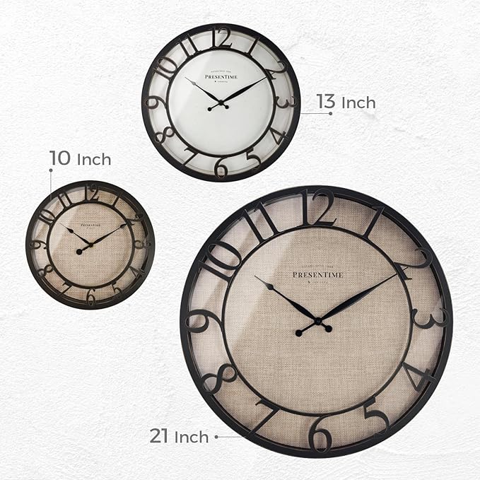 Presentime & Co 21" Farmhouse Series Wall Clock,Vintage Style, Retro Clock, Raised 3D Arabic Numeral, Oil Rubbed Bronze Finish. Wall Décor for Living Room and entryway.
