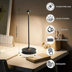 Cordless Table Lamps Rechargeable, LED Desk Lamp 4000mAh Battery Operated Outdoor Waterproof Portable Touch Dimmable Table Light for Patio/Restaurant/Bar/Indoor (Black-1PC)