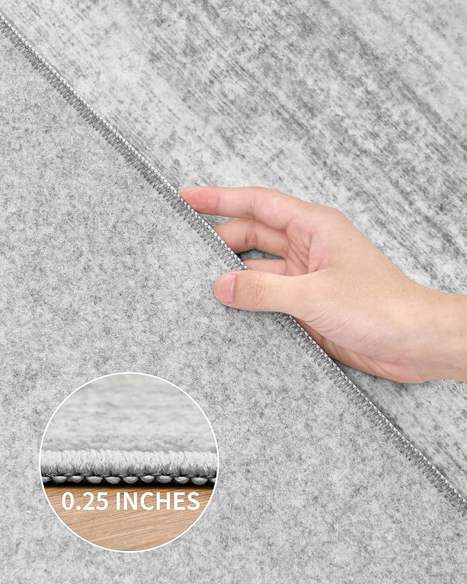 Art&Tuft Washable Rugs 6x9, Low Pile Area Rugs for Living Room - Non Slip and Stain Resistant Soft Thin 6x9 Rug for Bedroom, Dining Room, Kitchen, Office, Grey