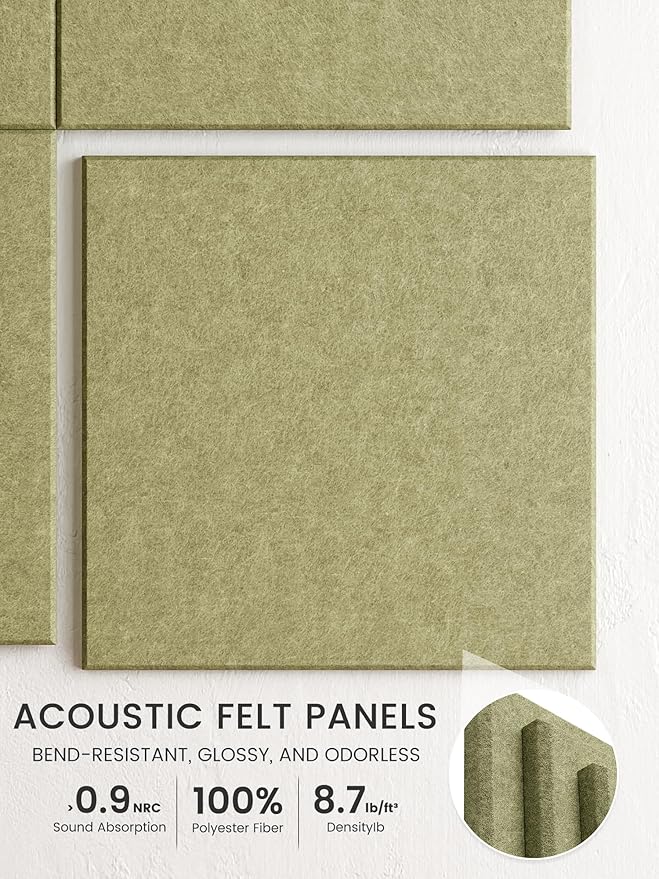 Bumusty Large Cork Board 36" x 24" Alternative - 6 Pack Felt Wall Tiles with 40 Safe Removable Adhesive Tabs, 30 Pushpins, Cork Boards for Walls Pin Board Bulletin Board Office Decor (Olive Green)