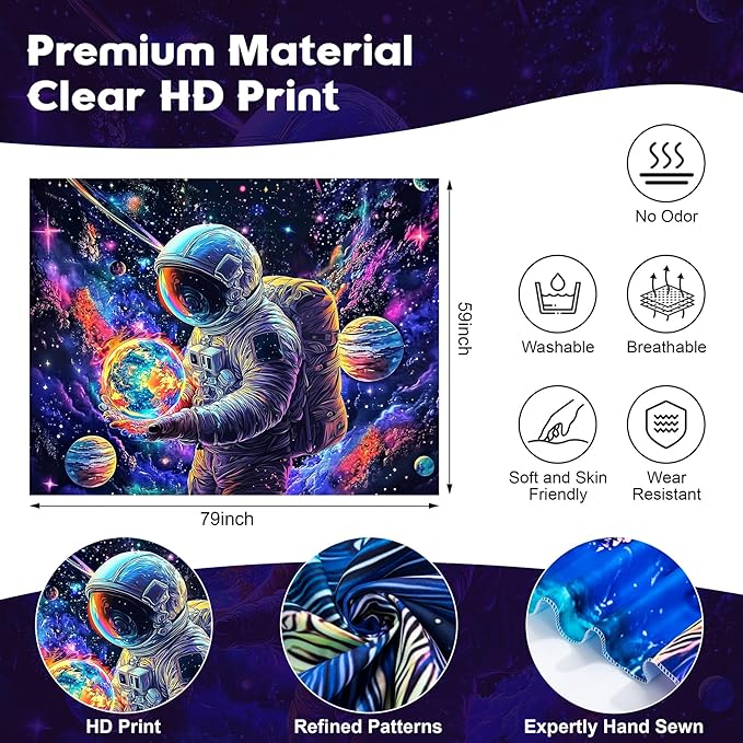 NYZE Astronaut Space Tapestry for Bedroom, Glow in the Dark Room Decor Wall Tapestries, Cool Galaxy Planet Wall Hanging, Wall Hanging for Men Guys Gamer Room Dorm Living Room 79in×59in