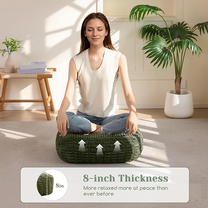 8" Washable Floor Pillow Cushion for Adults, Meditation Cushion Pillow, Removable Tufted Blended Corduroy Cover, Large Square Floor Sitting for Tatami Living Room or Yoga, 22x22 Inch, Machine Washable