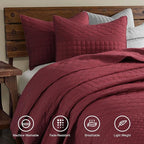 HORIMOTE HOME Burgundy Red King Size Quilt Set - Soft Microfiber Bedspread with 2 Shams, Lightweight & All-Season Geometric Coverlet for Cozy Bedding