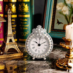 Mini Tabletop Clock, Decorative Metal Table Clock with Battery Operated for Bedside, Table, Living Room, Home and Office