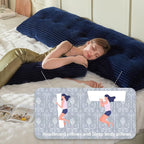 Headboard Wedge Pillow + A Long Neck Roll Pillow Body Pillow，Large Headboard Pillow with Removable Cover (Blue, King：76x8x20 inches)