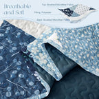 Exclusivo Mezcla Reversible Boho Quilts King Size, Blue Bedspreads Lightweight Coverlet All Season Patchwork Quilt Bedding Set with Printed Floral Pattern (1 Quilt, 2 Pillow Shams)