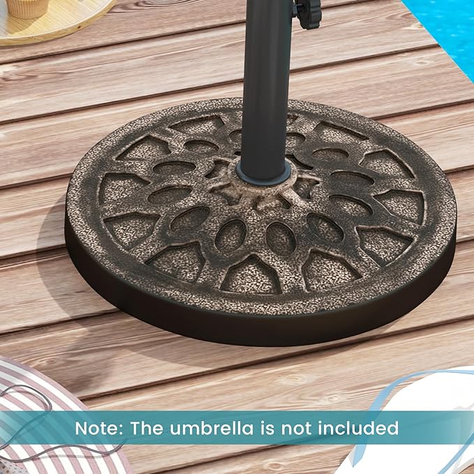 Tangkula 30 lbs Heavy Duty Umbrella Base, Round Parasol Holder with Adjustable Knob for Φ1.5-Φ1.9 Pole, Resin Umbrella Stand with Decorative Pattern, Easy Setup