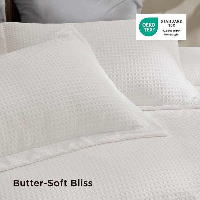Bedsure Luxury Waffle Duvet Cover King Size - Textured Duvet Cover Set, Soft, Breathable Bedding Set (104"x90") with 2 Pillow Shams for All Season, Irovy White, Comforter Not Included