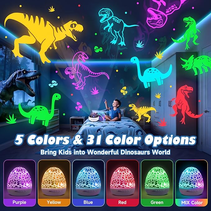 PIKOY Dinosaur Toys for Kids 3-5 Night Light Projector Dinosaur Eggs Boys Christmas Gifts | 15 Sounds & 3D Films | 31Colors & Remote Control | Toddler Boy Toys, Boys Room Decor, Boy Gifts