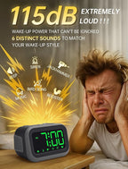 Super Loud Alarm Clock for Heavy Sleepers: 115dB Dual Alarms and 6 Alarm Sounds for Bedroom - Large Numbers 5 Dimmers for All Ages Green Digits