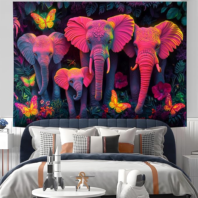 NYZE Elephant Tapestry for Bedroom, Glow in the Dark Room Decor Wall Tapestries, Cool Galaxy Planet Wall Hanging, Wall Hanging for Gamer Room Dorm Living Room 79in×59in