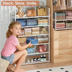 Stackable Closet Storage Shelf, Adjustable Divider Clothes Shelves Organizer for Jeans Pant Shirt Sweater Bag Purse Shoe, Clothing Shelving Rack for Bedroom RV Wardrobe Closet System-White