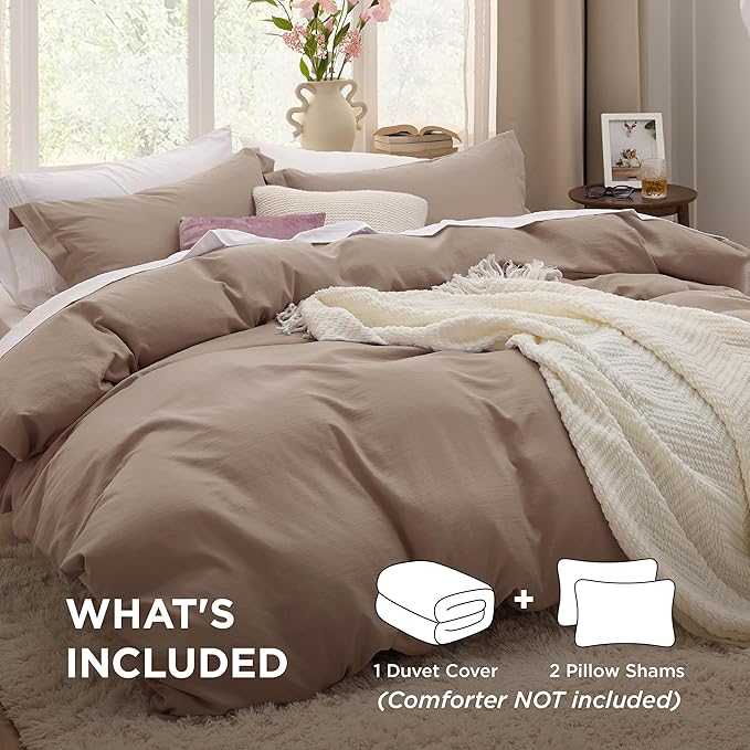 Bedsure Khaki Oversized King Duvet Cover - 3 Pieces Prewashed Cotton-Like Polyester Extra Soft Bedding Set, Includes 1 Duvet Cover 120x98 Inches with Zipper Closure & 2 Pillow Shams, No Comforter