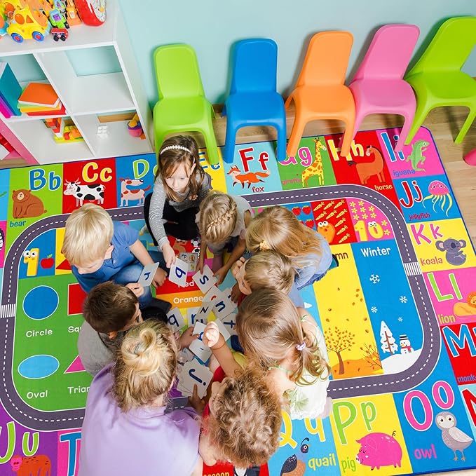 HOMORE Kids Rug, 7x10 ABC Rugs for Playroom Educational Rug for Childerns, Kids Collection Area Rugs for Learning Alphabet, Numbers, Colors, Season and Animal Words, Large Carpet for School Classroom