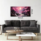 Landscape Wall Art for Living Room Bedroom Office Pink Wall Art Moon Lake Mountain Pictures Modern Artwork Framed Wall Decor Canvas Prints 20x40 Inch