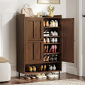 ONBRILL Shoe Cabinet with Cross Molding Doors, 6-Tier Shoe Storage Cabinet with 3 Adjustable Shelves and Metal Legs, 45'' Tall Shoes Rack Organizer Cabinet for Entryway, Front Door, Walnut