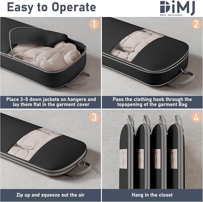 DIMJ 2 Pack 54" Space Saving Garment Bags for Hanging Clothes With Compression Zipper Carry Handles and Window, Washable Suit Bag for Dress, Clothes, Coats, Down Jacket, Closet, Moving, Travel