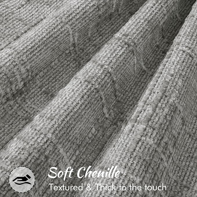 decorUhome Chenille Throw Pillow Covers 22x22 Set of 2, Thick Textured Slubby Neutral Decorative Pillow Covers with Elegant Design for Couch, Sofa, Living Room, Neutral Grey