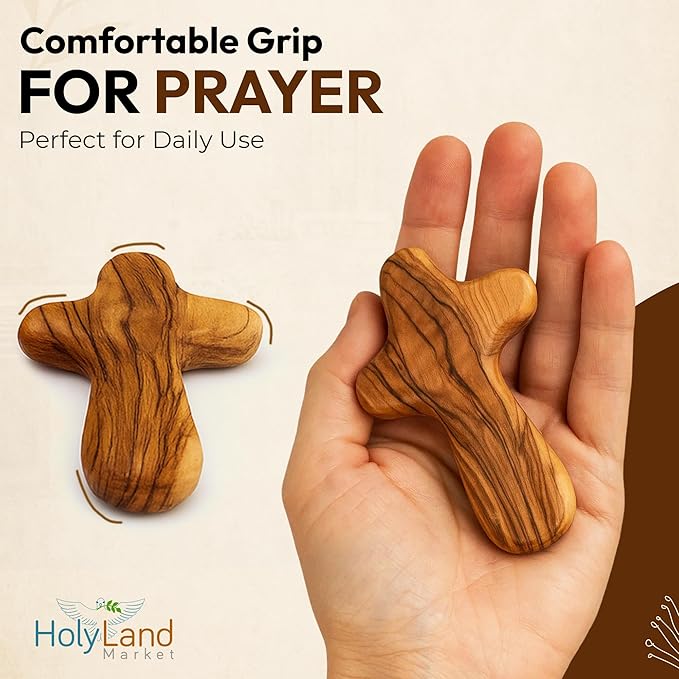 Holy Land Market Comfort/Holding Cross Also Known as Palm or Hand Cross With Velvet Bag And Two Certificates (4 Inches) (2)