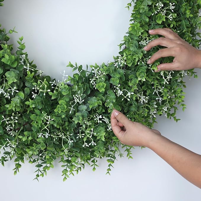 32'' Eucalyptus Wreath for Front Door - Large Artificial Eucalyptus Leaves with White Seeds Greenery Outdoor Wreath for Porch,Window,Farmhouse,Home,Hanging Decor- Spring, Summer, All Seasons (Green) ﻿