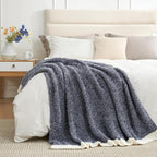 Snuggle Sac Oversized Navy Blanket, Twin XL Size for Bed | Reversible Super Soft & Cozy Knit Throw, Fuzzy Plush Fabric in Heather Navy, 66x90 inches