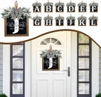 Ultra Large 14'' Last Name All Year Round Front Door Wreath with 26 Initial Letter Welcome Sign All Seasons Eucalyptus Garland and Bow Wreaths for Front Door Porch Farmhouse Decoration (J)