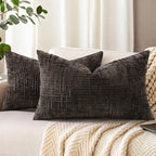 decorUhome Spring Dark Brown Chenille Throw Pillow Covers 12x20 Set of 2 Textured Soft Cozy Slubby Couch Pillow Covers Modern Farmhouse Boho Decorative Pillow Cases for Bed Sofa Living Room
