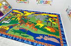 KIDCARPET.COM Animals at The Zoo Rectangle Classroom Rug | Bordered Area Rug for Preschool Daycare Learning, 7'6" x 12'