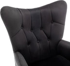 Modern Chic Mid-Century Velvet Accent Armchair for Living Room, Bedroom, or Home Office, Button-Tufted Wingback Design with Gold Flared Legs, Black