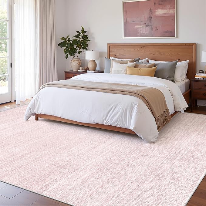 Art&Tuft Washable Rugs 8x10, Area Rugs for Living Room - Non Slip and Stain Resistant Soft Thin Low Pile 8x10 Rug for Bedroom, Dining Room, Kitchen, Office, Lightpink