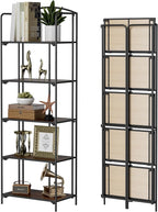 Crofy No Assembly Folding Bookshelf for Living Room, 5 Tier Black Collapsible Book Shelf for Home Office, Portable Bookcase Storage Organizer