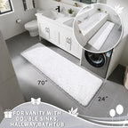 Yimobra Long Bathroom Rugs Runner 70x24 Inch, Extra Thick Soft Absorbent Chenille Bath Mat, Non Slip Machine Washable, Quick Dry Bath Rugs for Bathroom Floor, Tub and Shower, White