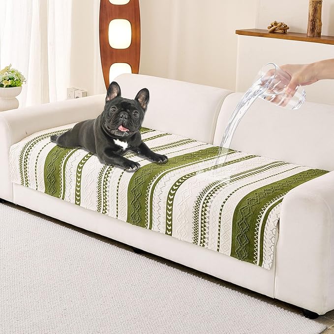 HAOMAIJIA Boho Couch Covers for Sofa, Waterproof Couch Cover for Dogs Soft Chenille Jacquard Non Slip Sofa Covers for Pets Washable Couch Protector (Sage Green, 36.5" x 74" 1 Pack)