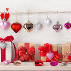 100 PCS Valentine Day Heart Shaped Ornaments Romantic Various Styles Heart Hanging Baubles Colorful Romantic Glossy Hearts Valentine's Day Decor for Outdoor Indoor Party Anniversary Crafts