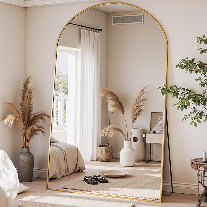 Full Length Mirror, 81"x41" Arched Full Body Mirror, Oversized Floor Mirrors, Leaning Free Standing Mirrors, Hanging Mounted Large Mirrors for Bedroom Dressing Room, Cloakroom, Gold