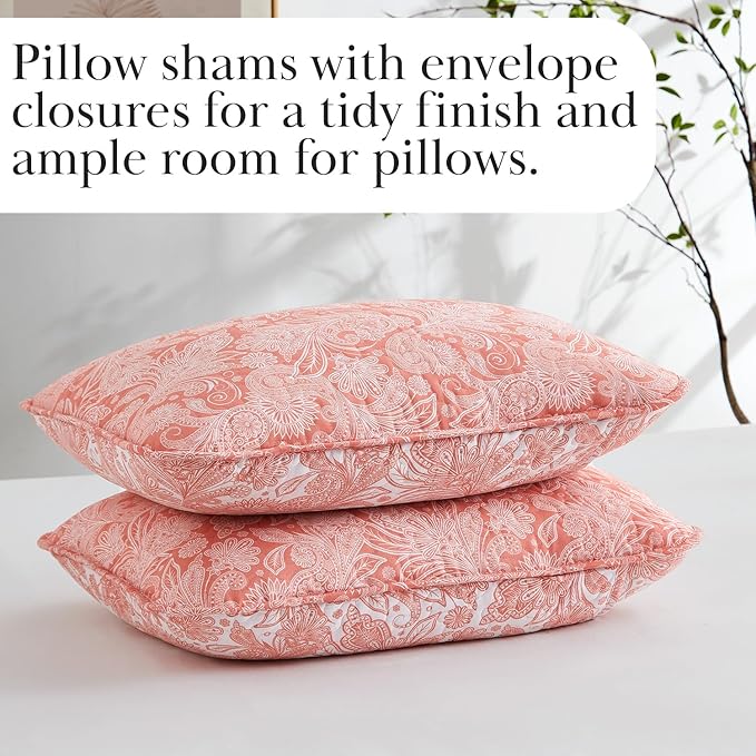 Southshore Fine Living, Inc. Twin XL Quilt Bedding Set, Boho Coverlet, Reversible Quilt, All Season 2-Piece Set with One Matching Quilted Pillow Sham, All Season Twin/XL Bedspreads for Adult, Coral