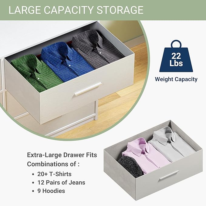 Modern 5-Drawer Dresser with Spacious Storage,Sturdy Wood Frame, and Large Capacity Drawers, Dressers for Bedroom, Home Organization Storage for Living Room or Hallway (White)